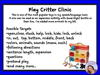 Preview of Free Using the Play Critter Clinic to Target Language Skills Handout