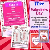 Free Valentine Party Party Note, Valentine List, and Nameplates