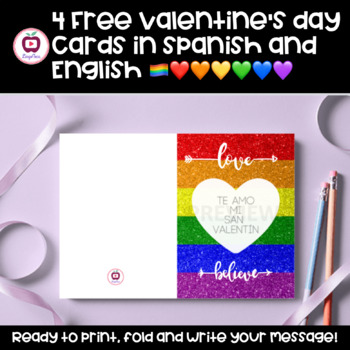 Preview of Free Valentine's Day Cards | Spanish & English Versions Included | Ready to Use!