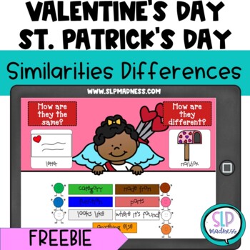 Preview of Free Similarities Differences Speech Therapy Valentine's Day St. Patrick's Day