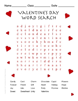 Preview of Free Valentine's Day Word Search