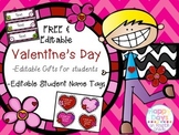 Free Valentines name tags and student gift tags
