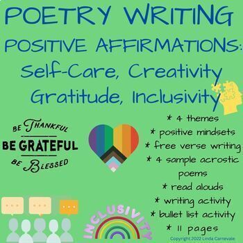 Preview of Poetry Writing Unit: Positive Affirmations, Self Care, Gratitude, Creativity ELA