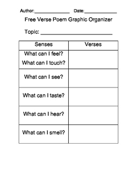 Preview of Free Verse Poetry Graphic Organizer W.2.1 AL22a