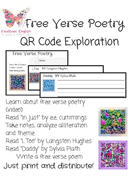 Preview of Free Verse Poetry Month QR Exploration Printable Creative Writing Language Fun
