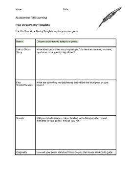 Preview of Free Verse Poetry Template - Planning Your Poem