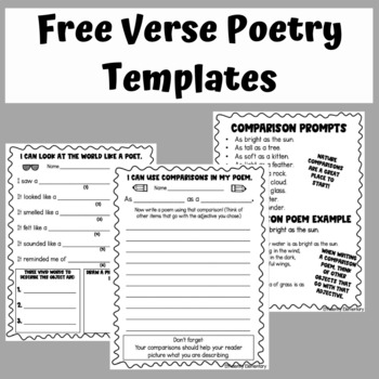 Free Verse Poetry Template Scaffolded Free Verse Poetry Tpt