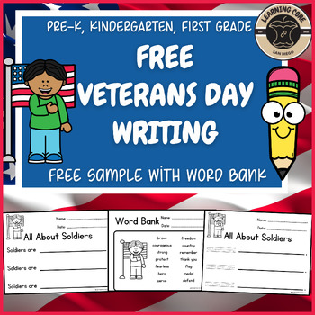 Preview of Free Veterans Day Activities Writing PreK Kindergarten First Grade TK UTK