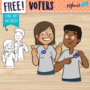 Preview of Free Voter Clipart of Boy and Girl With Voting Stickers