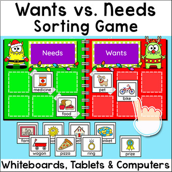 Preview of Free Wants and Needs Sorting Christmas Game for SmartBoards, iPads & Chromebooks