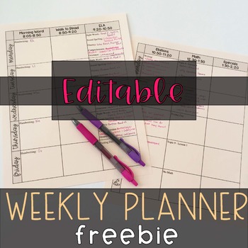 Preview of Free Weekly Lesson Planner - Editable