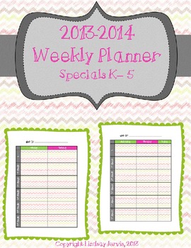 Preview of Editable Weekly Planner- Specials K-5 {Freebie}