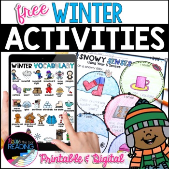 Preview of Free Winter Activities: Digital & Printable No Prep Worksheets, Vocabulary Cards