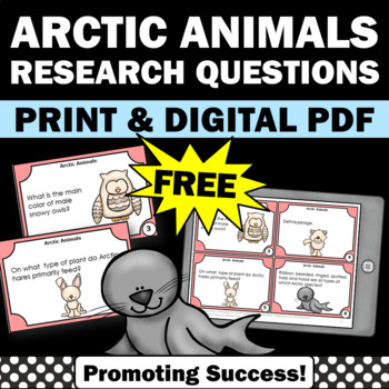 Preview of Free Arctic Animals Task Cards | Winter Science Research Project | 4th 5th Grade