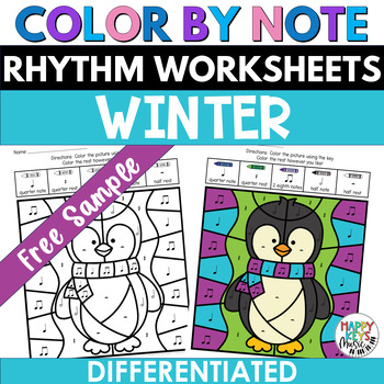 Preview of Free Winter Music Coloring Pages - Color by Note Rhythm Worksheet Activity