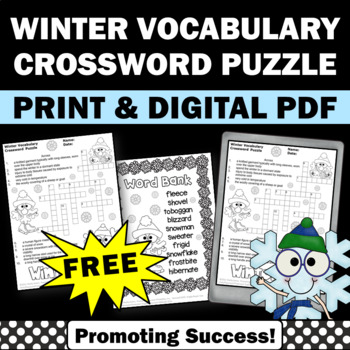 Preview of Free Winter Crossword Puzzle Winter Take Home Packet Vocabulary Activities ESL