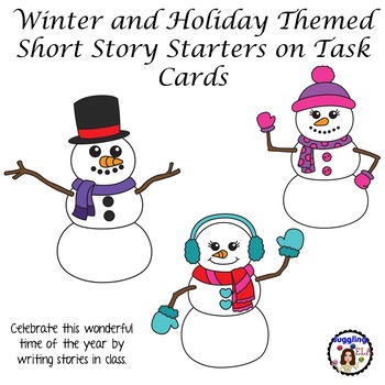 Preview of Winter and Holiday Themed Short Story Starters on Task Cards (Free)
