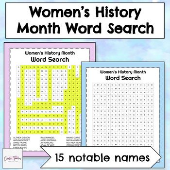 Preview of Free Women's History Month Word Search Worksheet for Elementary Social Studies