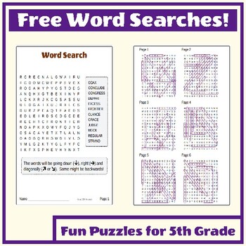 Preview of Free Word Searches for 5th Grade