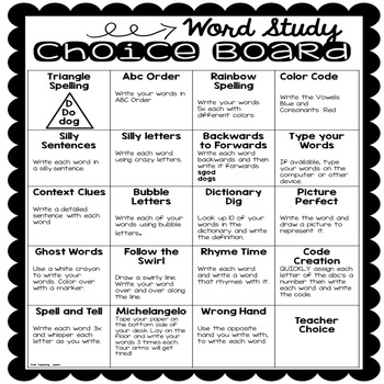 Image result for spelling choice board