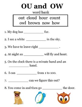 phonics ou ow worksheet ou and ow worksheets activities no prep vowel
