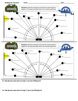 Preview of Free  Worksheet Reading the Protractor from Left to Right ~ Miniature Golf