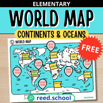 Preview of Free World Map: Continents and Oceans (Colored; Elementary)