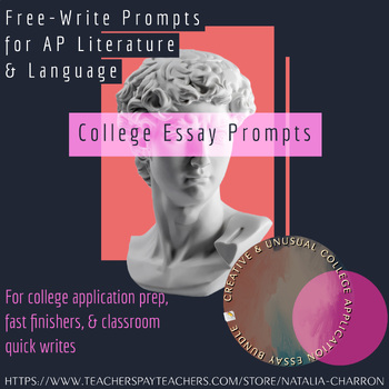 Preview of Free Write Prompts: Creative & Unusual College Application Essays worksheets ELA