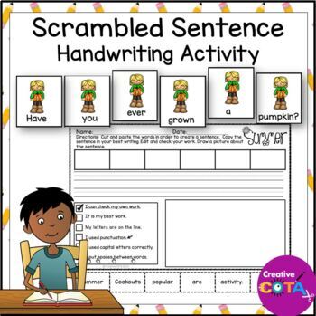 Preview of Free Occupational Therapy Scrambled Build a Sentence Writing Activities