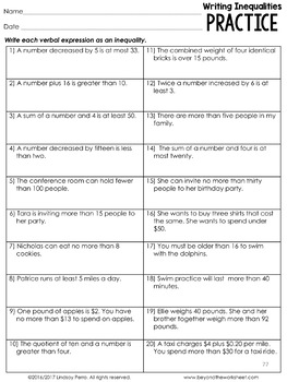 Free Writing Inequalities Lesson : 7th Grade Curriculum ...