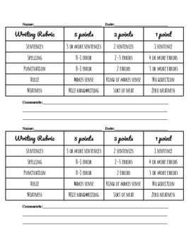 Preview of Free Writing Rubric