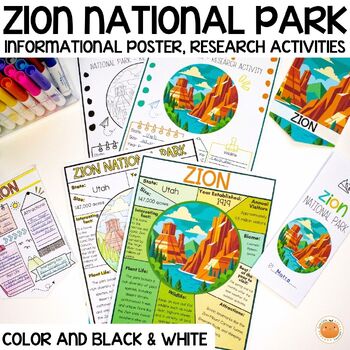 Preview of Free Zion National Park Posters, Research, Decor , Hands-on Activities