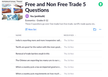 Preview of Free and Non Free Trade 5 Questions Plickers/Exit Ticket