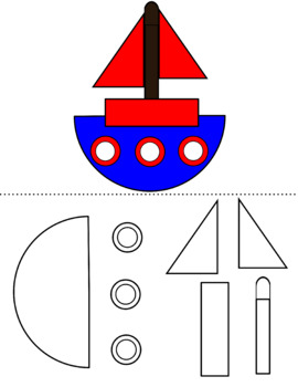 Preview of Free build a boat with 2d basic geometric shapes . color ,cut and paste or glue