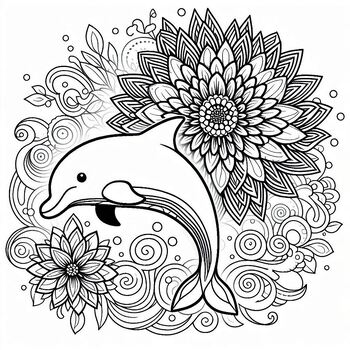 Preview of Free coloring: Mandala Dolphin in Chrysanthemum