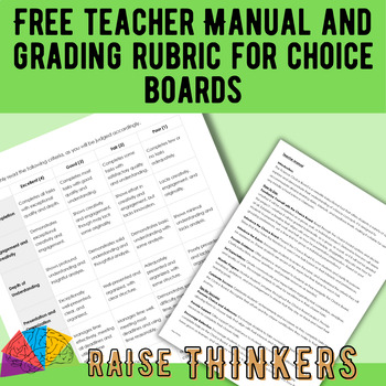Preview of Free editable rubric and teacher manual for differentiated choice boards