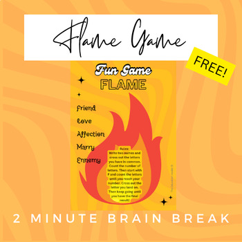 Preview of Free flame game - brain break - fun activity - English - Classroom Management