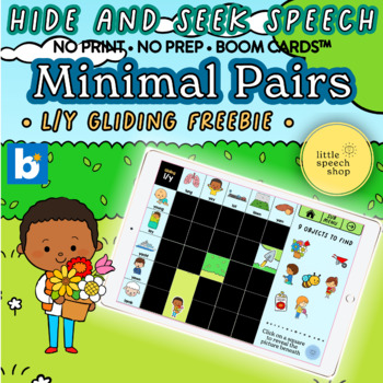Preview of Free l/y Gliding Minimal Pairs Hide & Seek Speech - Spring Theme Boom Card™ PPT