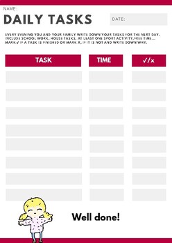 Preview of Free printable Daily tasks template for girls