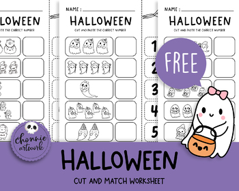 Preview of Free samples, Halloween cut and match number 1-10 worksheet