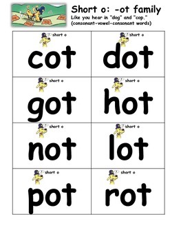 Preview of Free short vowel flashcards: short o