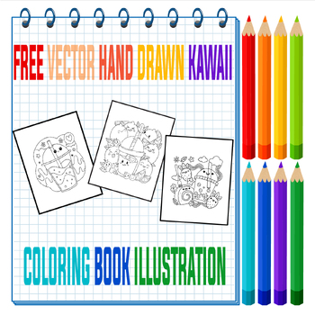 Preview of Free vector hand drawn kawaii coloring book illustration