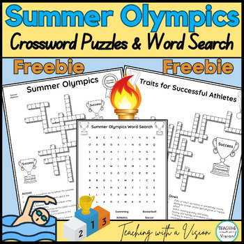 Preview of Freebie 2024 Summer Olympics Crossword Puzzles & Word Search 3rd 4th 5th 6th Gr