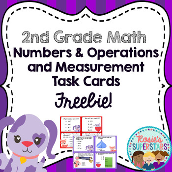 Preview of 2nd Grade Measurement and Numbers and Operations Task Cards~Freebie!