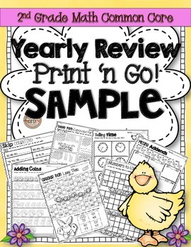 Preview of Freebie!! 2nd Grade Yearly Review Math Print N' Go Sample