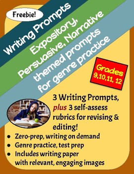 Preview of Freebie! 3 Writing Prompts: Expository, Persuasive & Narrative, Grades 9-12
