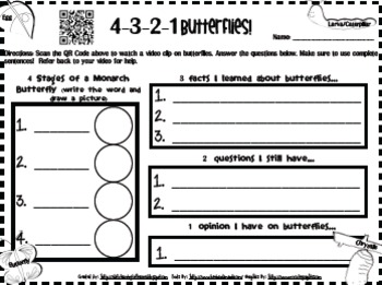 Preview of QR Code Butterfly Graphic Organizer
