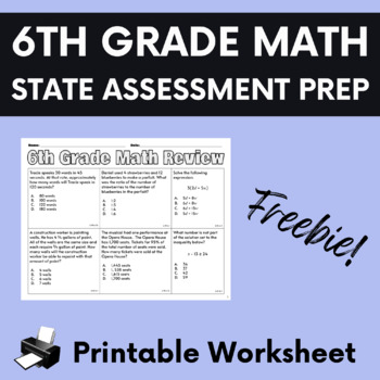 Preview of Freebie! 6th Grade Math Review for Standardized State Tests