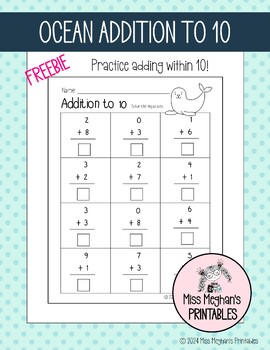 Freebie!! Addition to 10 by Happy Hearts with Mrs B | TPT