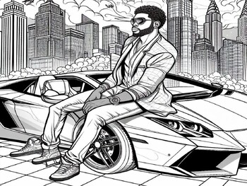 Preview of Freebie - African American Man - King of Cool - Coloring Page, 1 Page, JPG